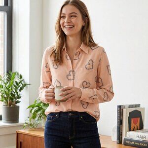 💖 NWT Equipment Brett 100% Silk Shirt Blouse in Rose Pink Heart Print $258